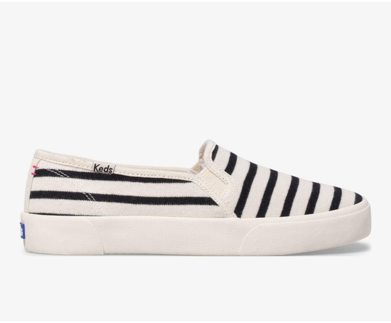 White / Black Keds x Hatch Double Decker Bateau Stripe Slip On | 7861-QWGRF