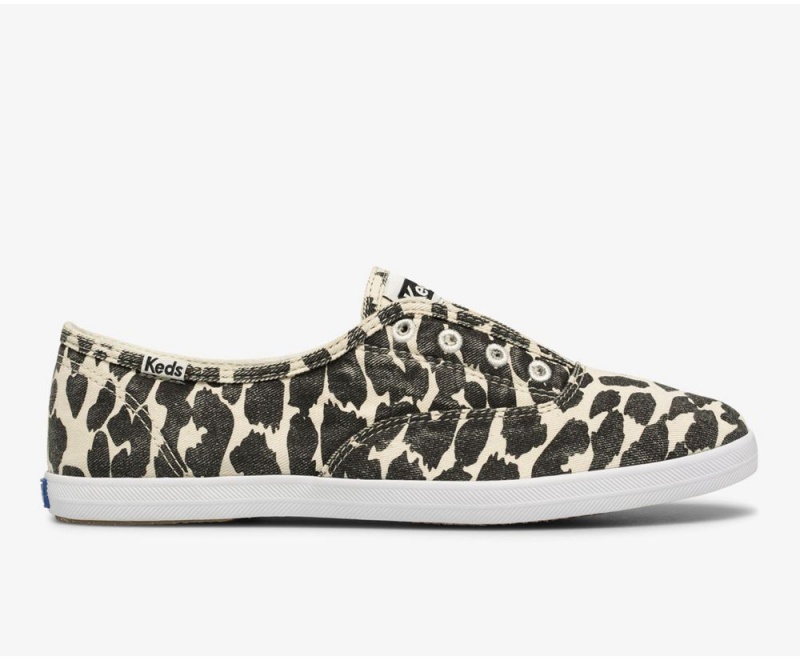 White / Black Keds x Organic Cotton Chillax Washable Leopard Slip On | 8463-CGDKM