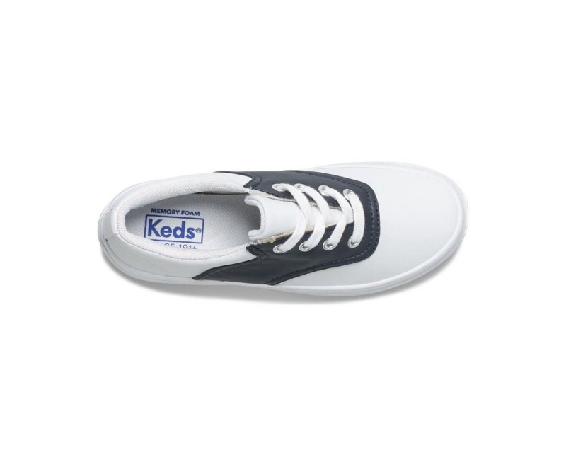 White / Navy Keds School Days Sneakers | 5893-DOFWB