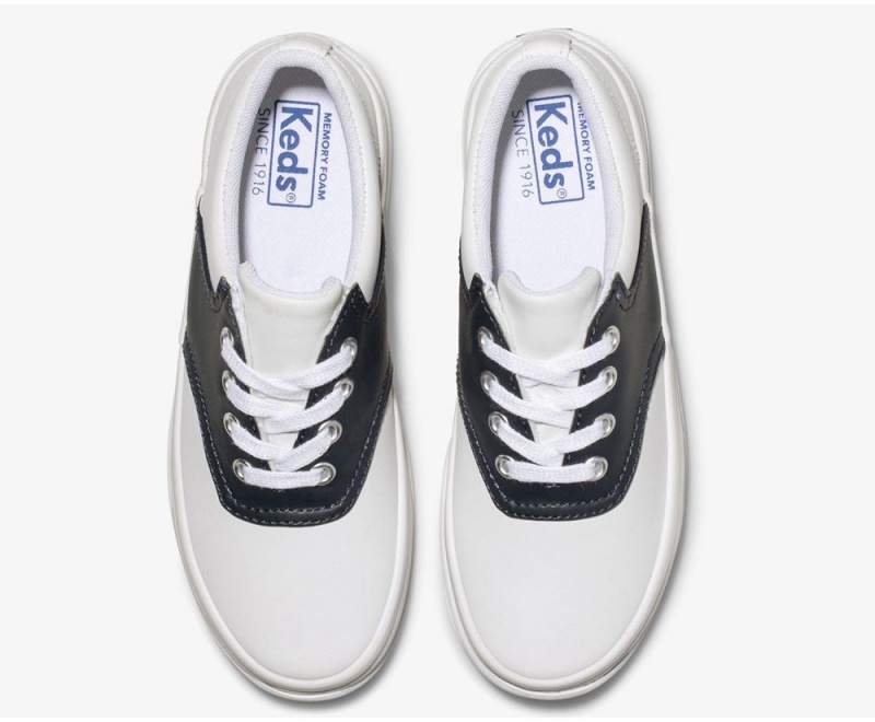 White / Navy Keds School Days Sneakers | 6524-FAOJW