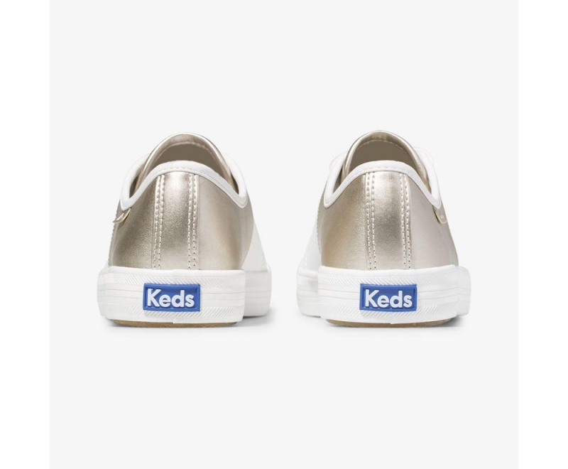 White / Silver Keds Kickstart 50/50 Leather Metallic White/Silver Sneakers | 6109-BRPJC