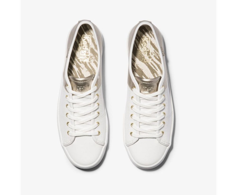 White / Silver Keds Kickstart 50/50 Leather Metallic White/Silver Sneakers | 6109-BRPJC