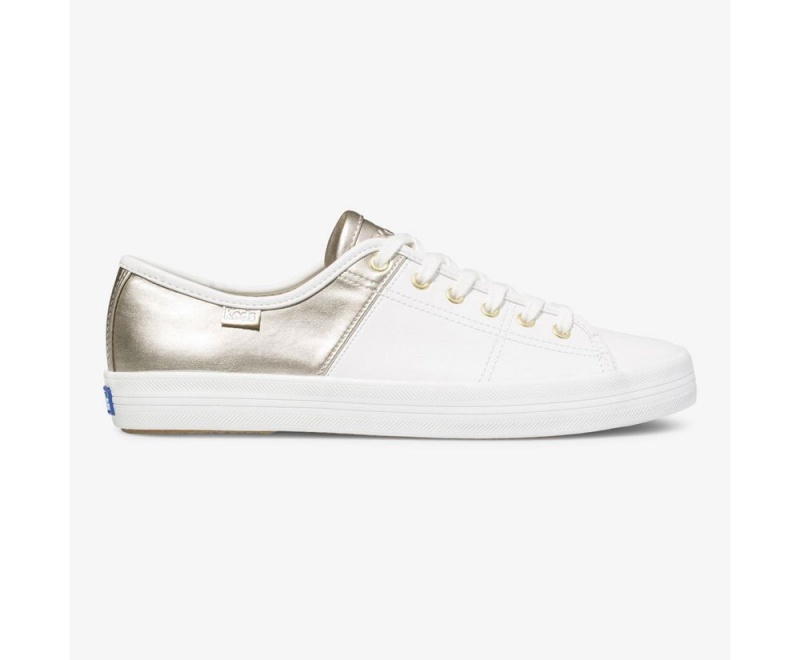 White / Silver Keds Kickstart 50/50 Leather Metallic White/Silver Sneakers | 6109-BRPJC