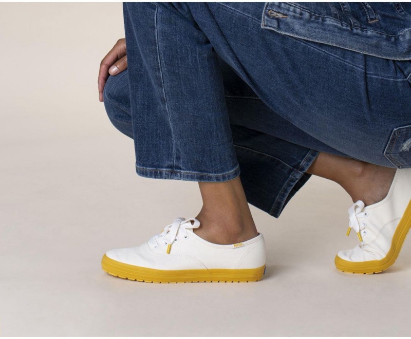 White / Yellow Keds Champion TRX Sneakers | 0412-XZUJI