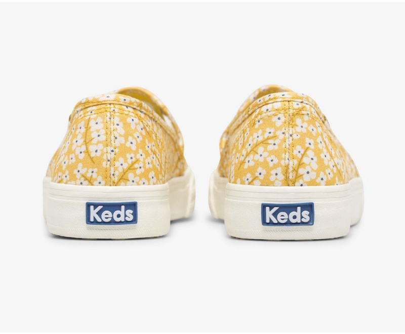 Yellow Keds Washable Double Decker Floral Slip On | 1749-YIMQV